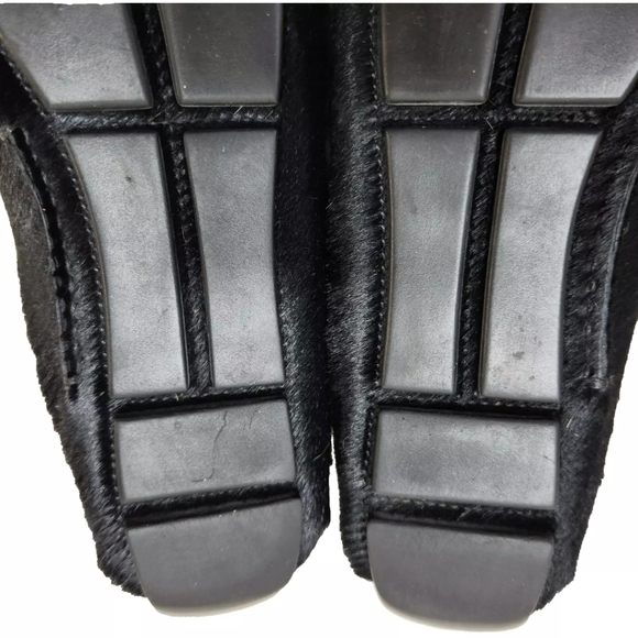 PRADA Pony Calf Hair Driving Loafers COA Sz 37/7 US Logo Charm Black Driver - Picture 15 of 16